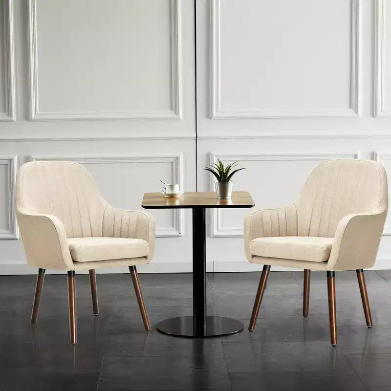 Lot de 2 fauteuils d'appoint rembourrés en tissu avec pieds en bois beige/gris