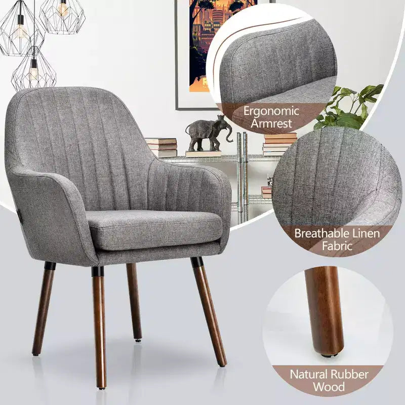 Lot de 2 fauteuils d'appoint rembourrés en tissu avec pieds en bois beige/gris