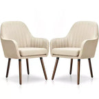 Lot de 2 fauteuils d'appoint rembourrés en tissu avec pieds en bois beige/gris