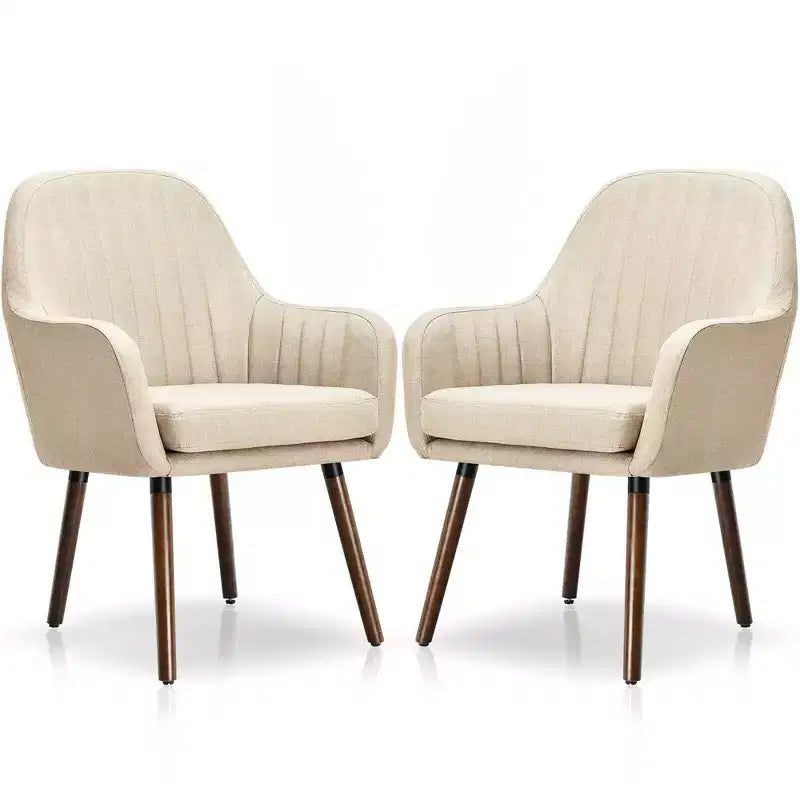 Lot de 2 fauteuils d'appoint rembourrés en tissu avec pieds en bois beige/gris