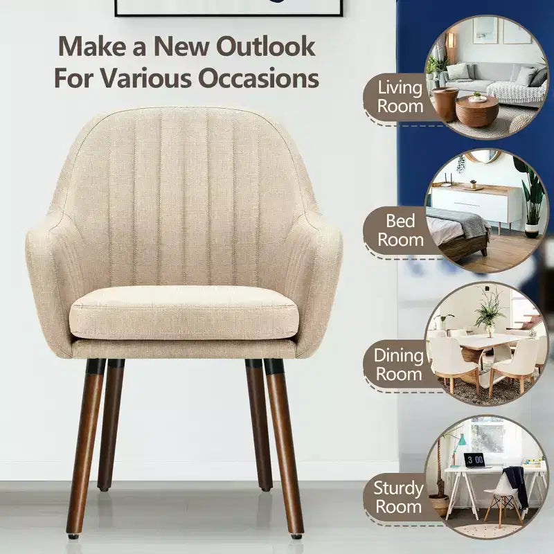 Lot de 2 fauteuils d'appoint rembourrés en tissu avec pieds en bois beige/gris