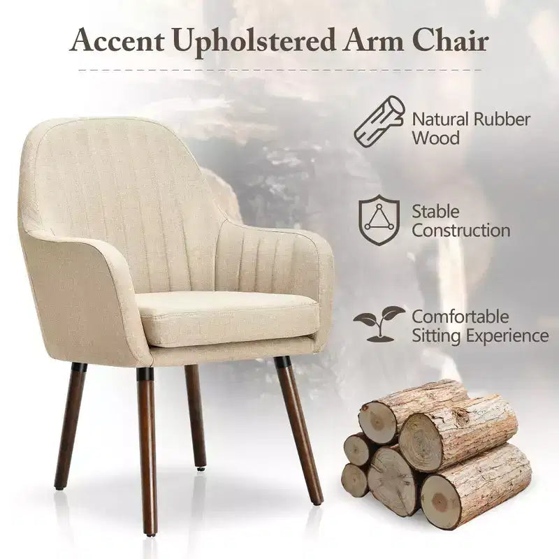 Lot de 2 fauteuils d'appoint rembourrés en tissu avec pieds en bois beige/gris