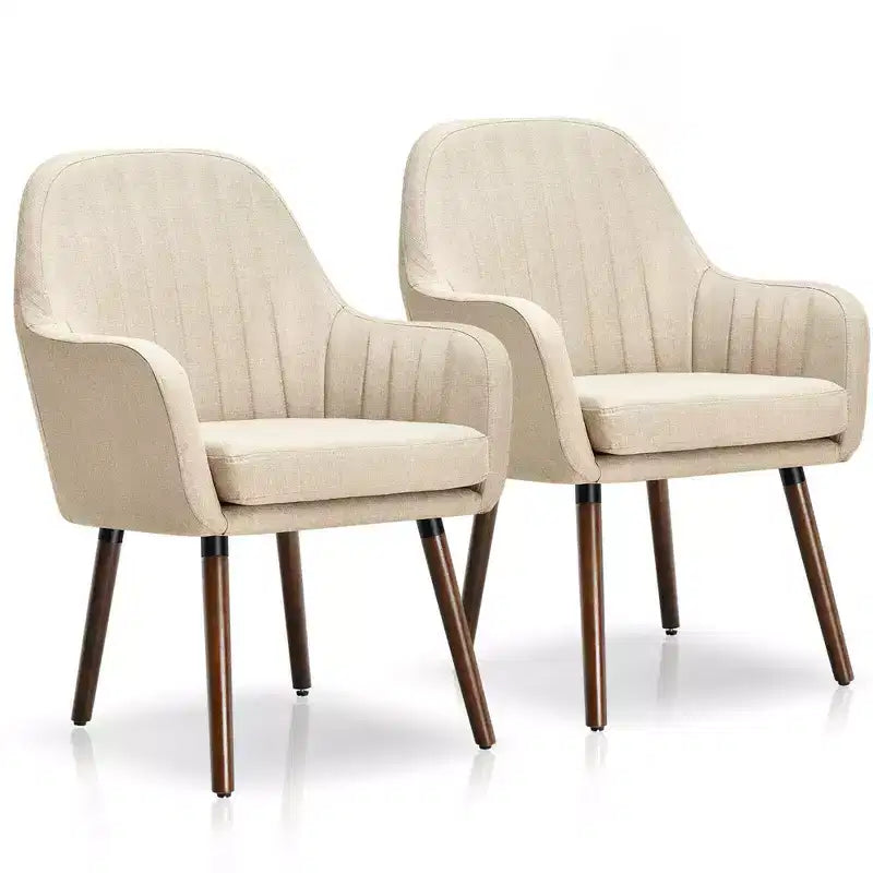 Costway Set of 2 Accent Chairs Fabric Upholstered Armchairs w/Wooden Legs Beige/Gray