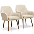 Costway Set of 2 Accent Chairs Fabric Upholstered Armchairs w/Wooden Legs Beige/Gray