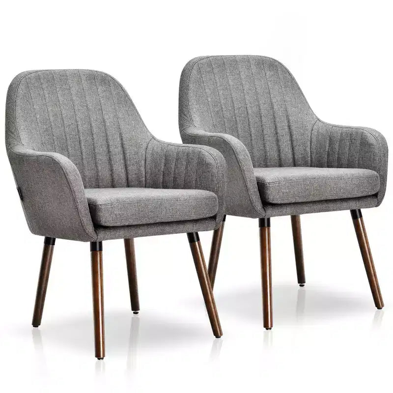 Lot de 2 fauteuils d'appoint rembourrés en tissu avec pieds en bois beige/gris
