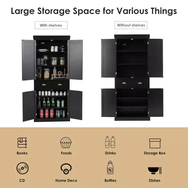 Meuble de rangement de cuisine autoportant avec étagères Espresso/Noir/Gris
