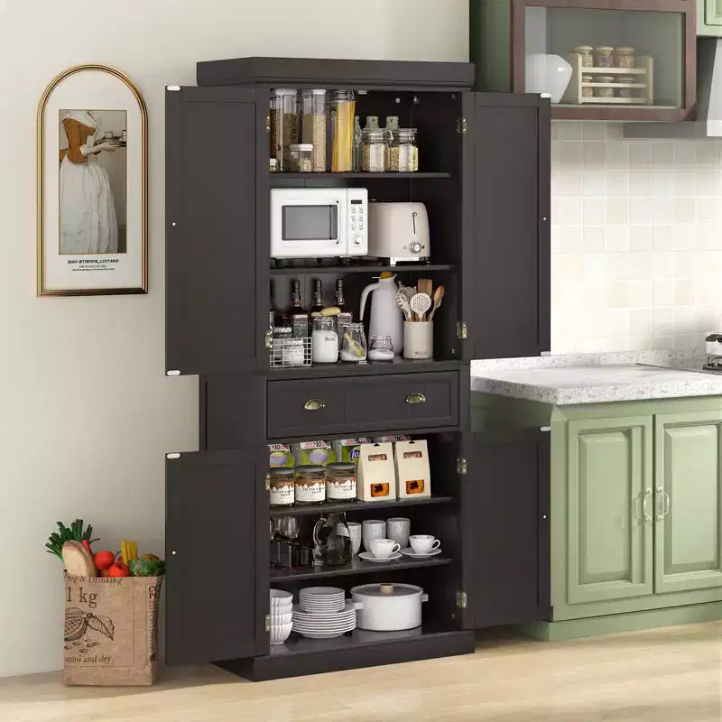 Meuble de rangement de cuisine autoportant avec étagères Espresso/Noir/Gris