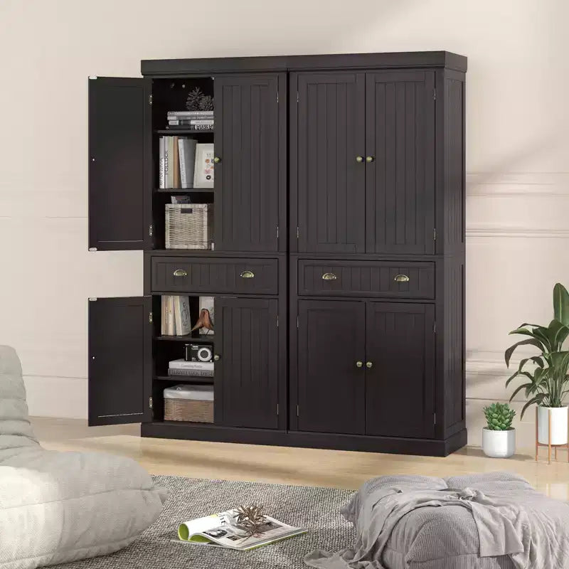 Meuble de rangement de cuisine autoportant avec étagères Espresso/Noir/Gris