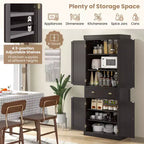 Meuble de rangement de cuisine autoportant avec étagères Espresso/Noir/Gris
