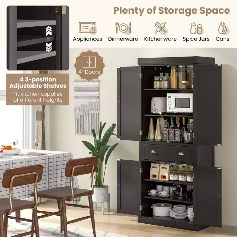 Meuble de rangement de cuisine autoportant avec étagères Espresso/Noir/Gris