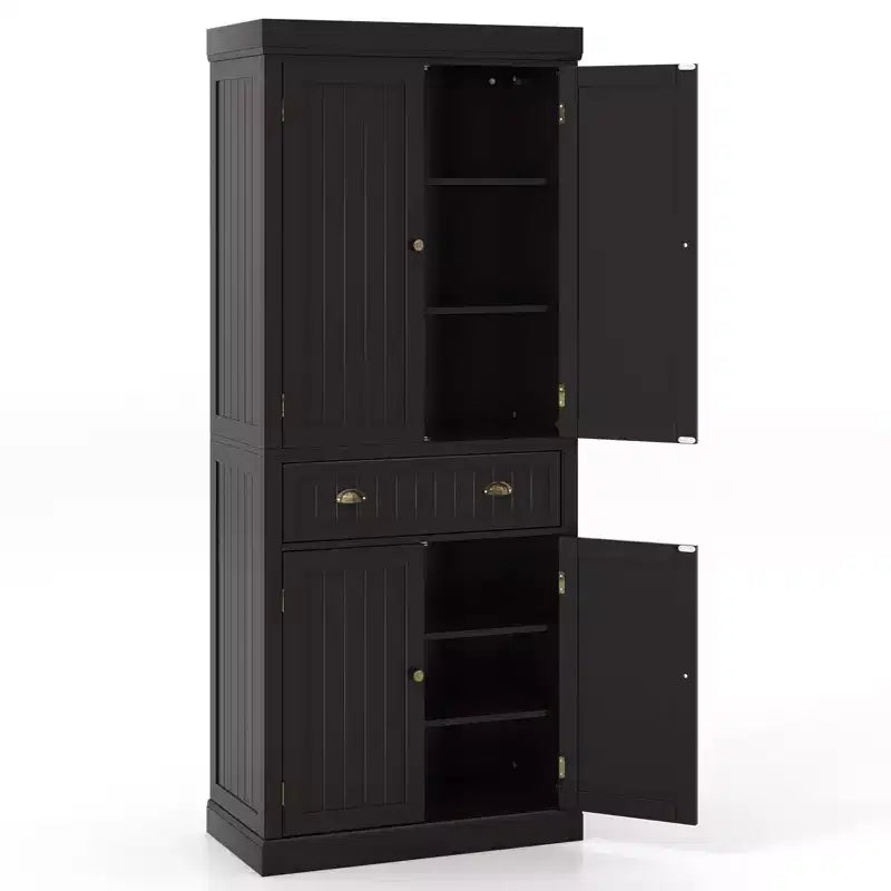 Meuble de rangement de cuisine autoportant avec étagères Espresso/Noir/Gris