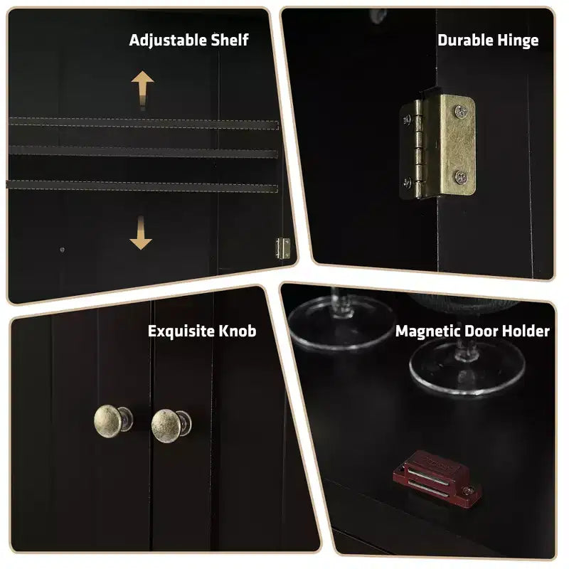 Meuble de rangement de cuisine autoportant avec étagères Espresso/Noir/Gris