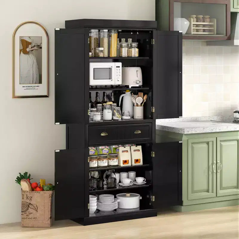 Meuble de rangement de cuisine autoportant avec étagères Espresso/Noir/Gris