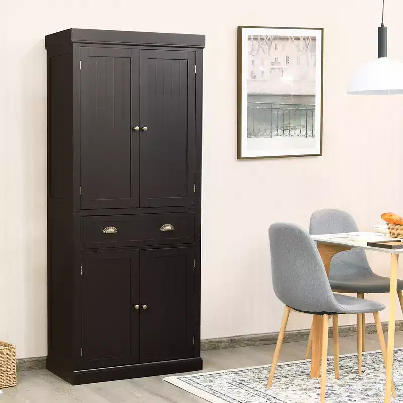 Meuble de rangement de cuisine autoportant avec étagères Espresso/Noir/Gris