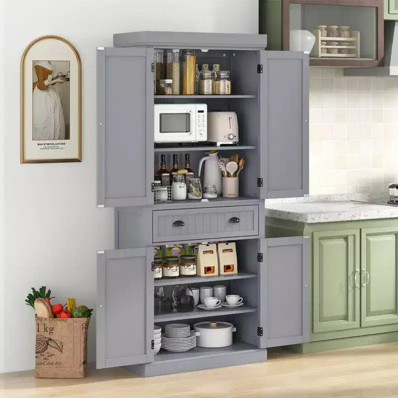 Meuble de rangement de cuisine autoportant avec étagères Espresso/Noir/Gris