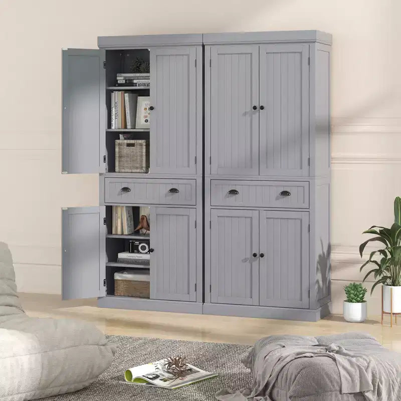 Meuble de rangement de cuisine autoportant avec étagères Espresso/Noir/Gris