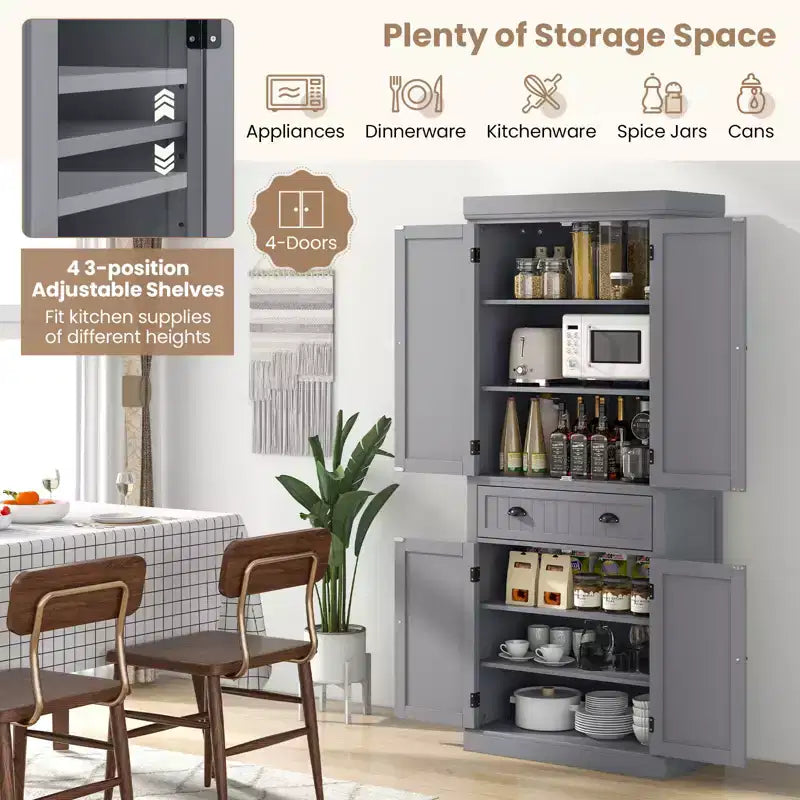 Meuble de rangement de cuisine autoportant avec étagères Espresso/Noir/Gris