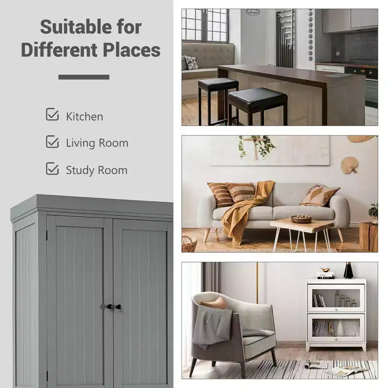 Meuble de rangement de cuisine autoportant avec étagères Espresso/Noir/Gris