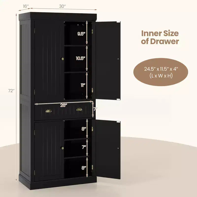 Meuble de rangement de cuisine autoportant avec étagères Espresso/Noir/Gris