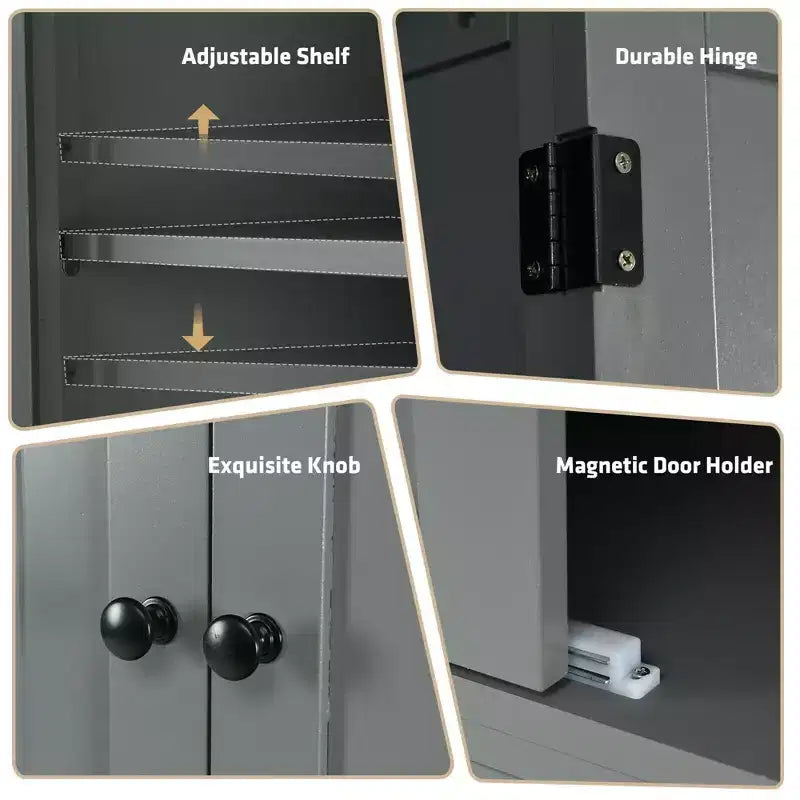 Meuble de rangement de cuisine autoportant avec étagères Espresso/Noir/Gris