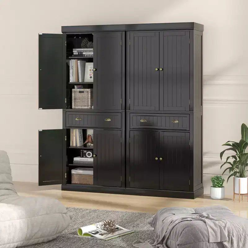 Meuble de rangement de cuisine autoportant avec étagères Espresso/Noir/Gris