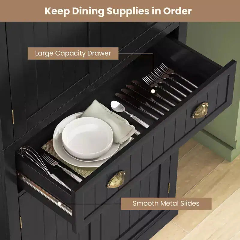 Meuble de rangement de cuisine autoportant avec étagères Espresso/Noir/Gris