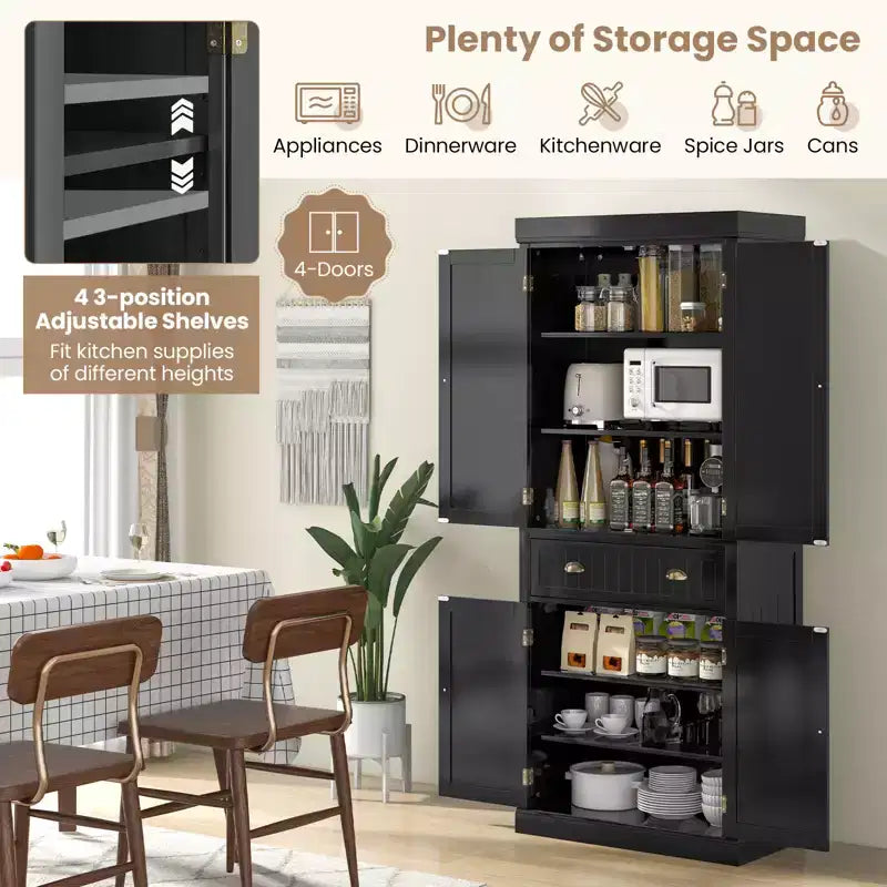 Meuble de rangement de cuisine autoportant avec étagères Espresso/Noir/Gris