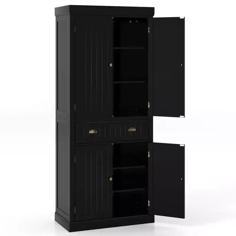 Meuble de rangement de cuisine autoportant avec étagères Espresso/Noir/Gris