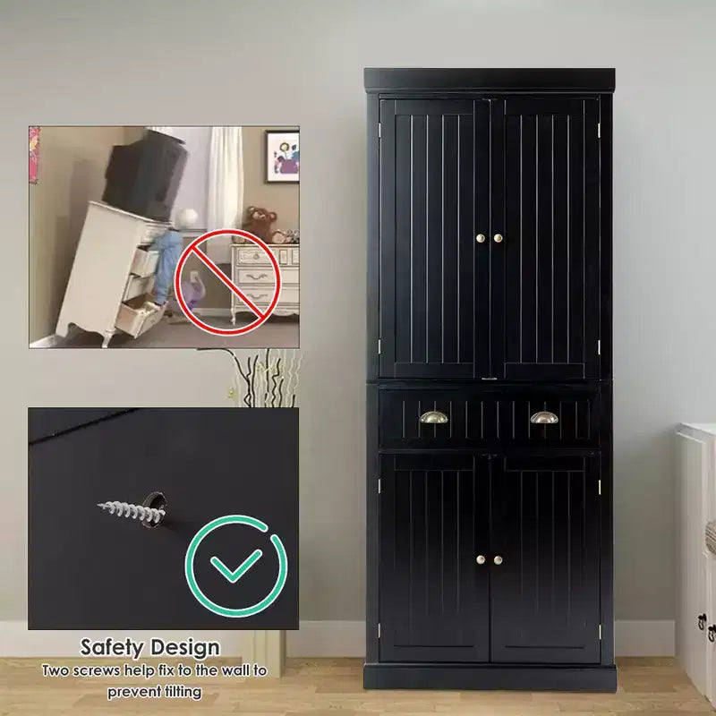 Meuble de rangement de cuisine autoportant avec étagères Espresso/Noir/Gris