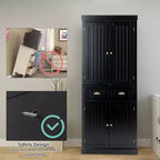 Meuble de rangement de cuisine autoportant avec étagères Espresso/Noir/Gris