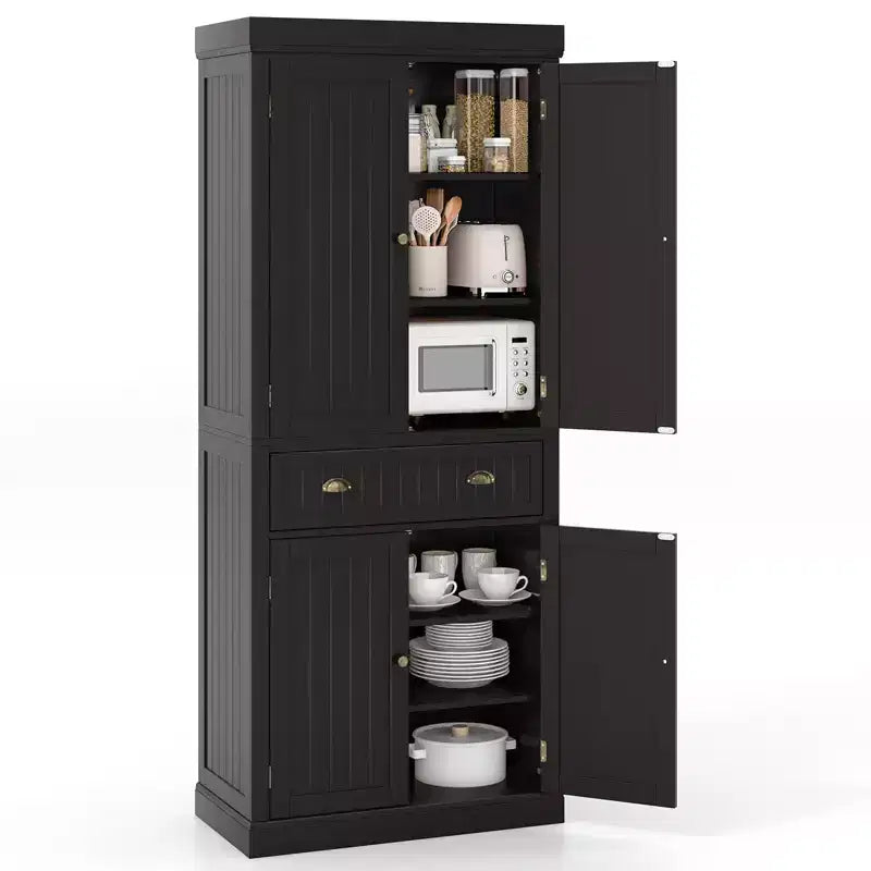Meuble de rangement de cuisine autoportant avec étagères Espresso/Noir/Gris