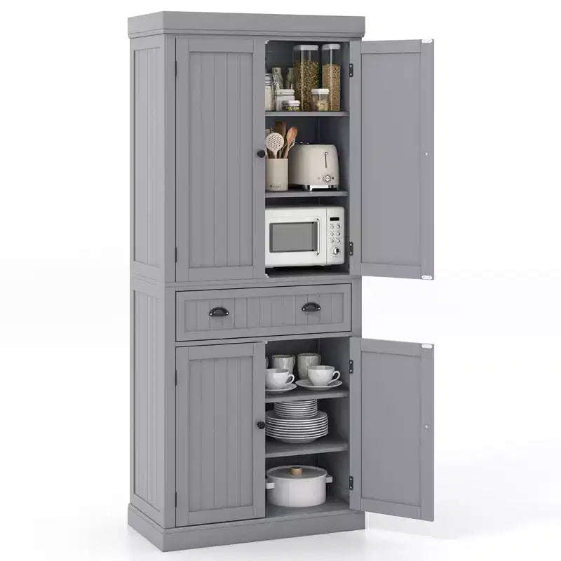 Meuble de rangement de cuisine autoportant avec étagères Espresso/Noir/Gris