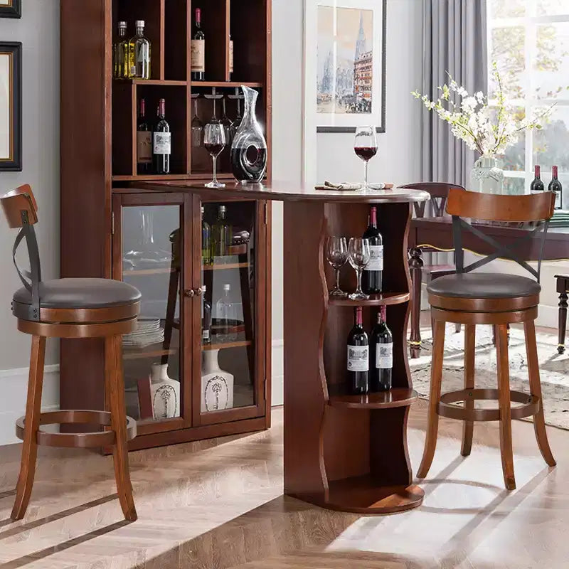 Lot de 4 tabourets de bar pivotants de 75 cm avec pieds en bois d'hévéa