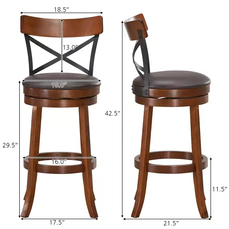 Lot de 4 tabourets de bar pivotants de 75 cm avec pieds en bois d'hévéa