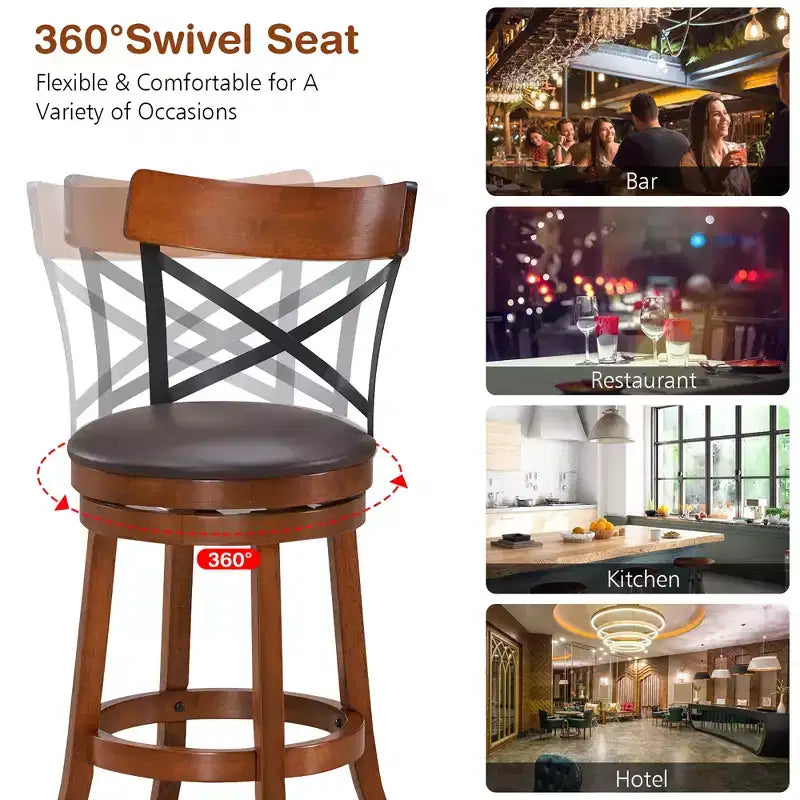 Lot de 4 tabourets de bar pivotants de 75 cm avec pieds en bois d'hévéa