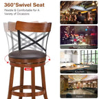 Lot de 4 tabourets de bar pivotants de 75 cm avec pieds en bois d'hévéa