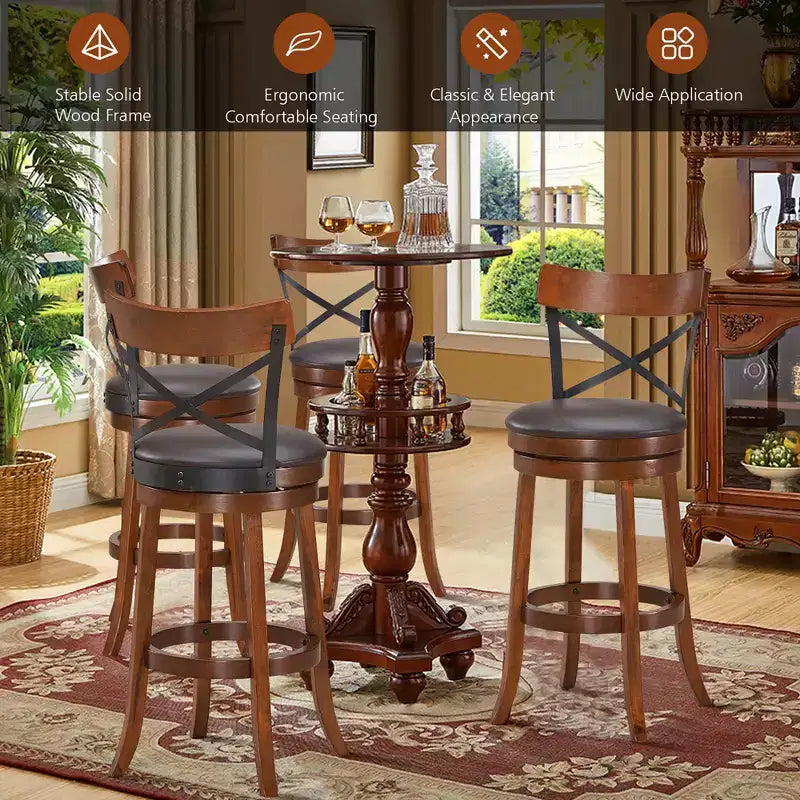 Lot de 4 tabourets de bar pivotants de 75 cm avec pieds en bois d'hévéa