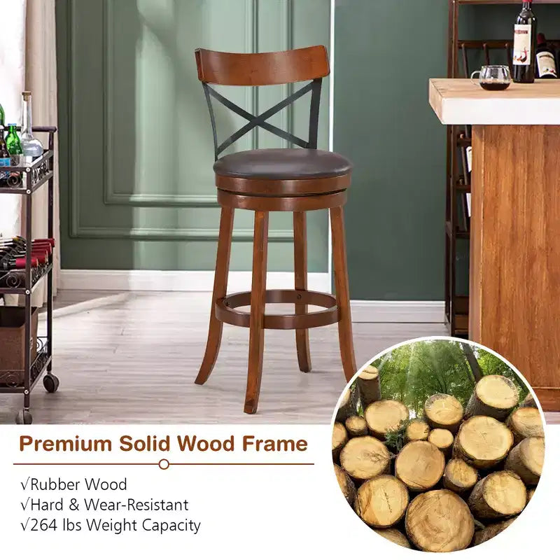 Lot de 4 tabourets de bar pivotants de 75 cm avec pieds en bois d'hévéa