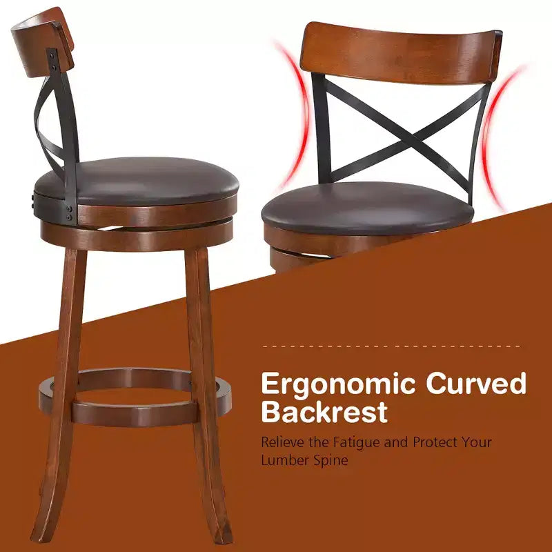 Lot de 4 tabourets de bar pivotants de 75 cm avec pieds en bois d'hévéa
