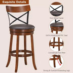 Lot de 4 tabourets de bar pivotants de 75 cm avec pieds en bois d'hévéa
