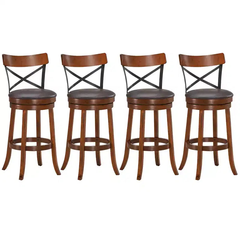 Lot de 4 tabourets de bar pivotants de 75 cm avec pieds en bois d'hévéa
