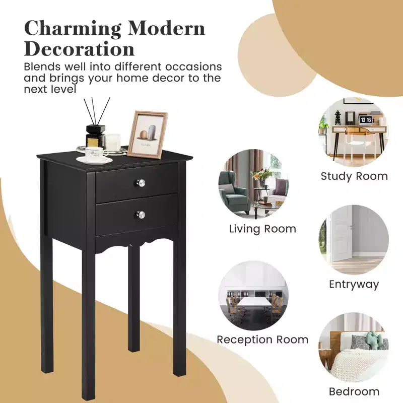 2 tables d'appoint Table de chevet avec 2 tiroirs Noir