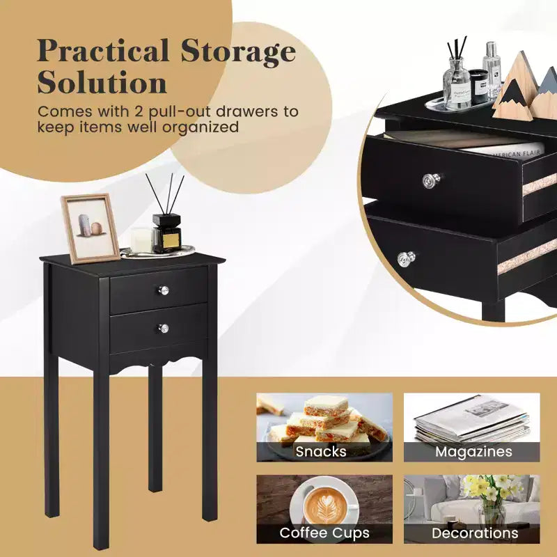 2 tables d'appoint Table de chevet avec 2 tiroirs Noir