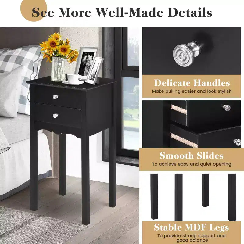 2 tables d'appoint Table de chevet avec 2 tiroirs Noir