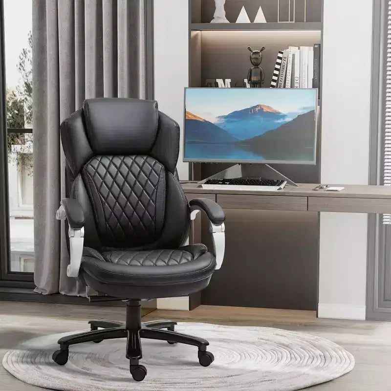 Chaise de bureau exécutive grande taille avec siège large, chaise de bureau d'ordinateur à dossier haut, hauteur réglable et roulettes pivotantes