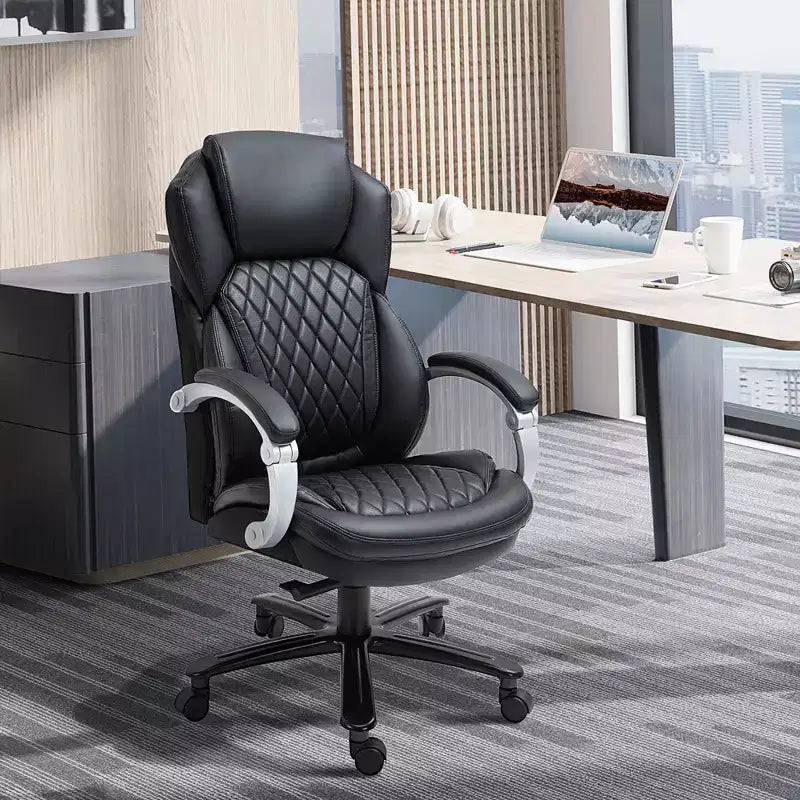 Chaise de bureau exécutive grande taille avec siège large, chaise de bureau d'ordinateur à dossier haut, hauteur réglable et roulettes pivotantes