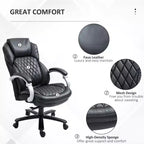 Chaise de bureau exécutive grande taille avec siège large, chaise de bureau d'ordinateur à dossier haut, hauteur réglable et roulettes pivotantes